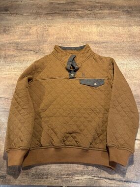 Quilted Snap-Placket Kids Hoodie in Brown